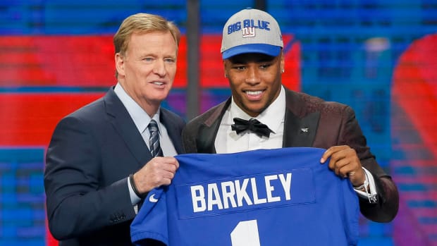 Roger Goodell and saquon Barkley at the 2018 NFL Draft